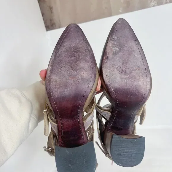 Freebird Jaclynn Strappy Heeled Sandals Heels Distressed Boho Western Size 10 - Picture 9 of 12